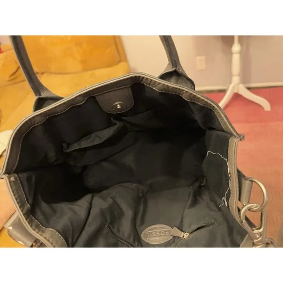 Vintage FOSSIL Genuine Grey/Black/Tan Leather Tote Shoulder Office Handbag - Picture 4 of 6